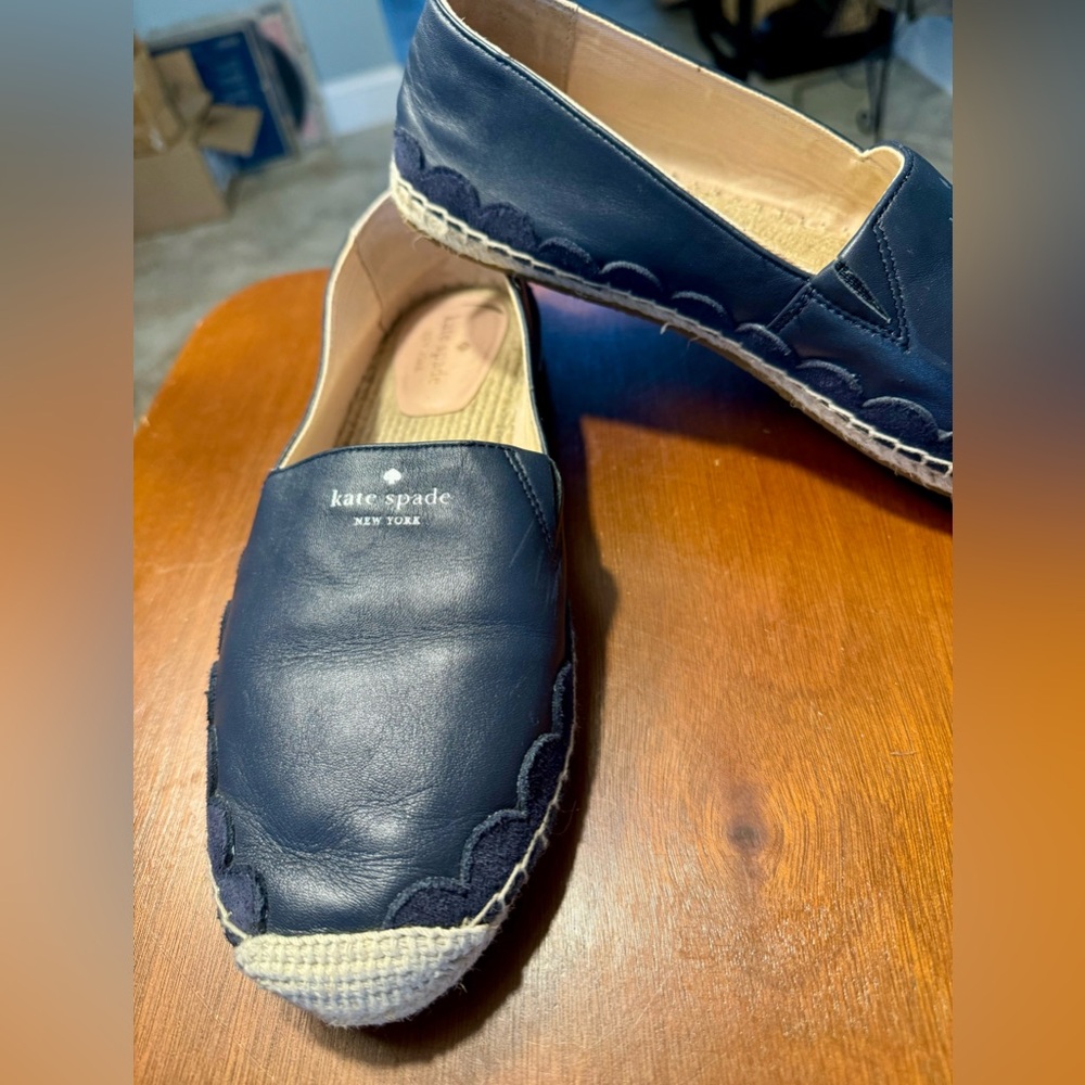 Kate Spade Tuscan Flat NEW 10B Navy Leather Espadrille Just in time for Spring!